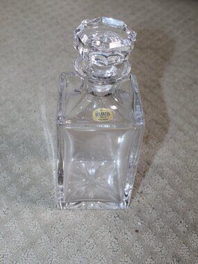 Vtg Atlantis Crystal Square Whiskey Decanter W/ Faceted Stopper 10" Barware IOB